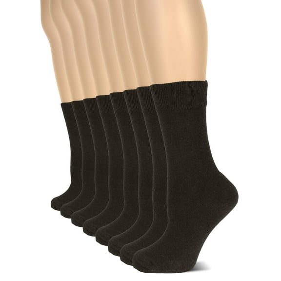 Hugh Ugoli Women's Cotton Crew Socks, Plain Color, Regular Fit, Soft Casual Socks for Trouser, 8 Pairs, Dark Brown, Shoe Size: 9-12