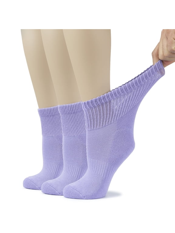 Cotton Diabetic Ankle Socks for Women, 3 Pairs, Aster Purple, Shoe Size: 9-12