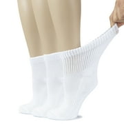 HUGH UGOLI Women's Cotton Diabetic Ankle Socks, Wide, Loose & Stretchy, Seamless Toe & Non Binding Top, Semi Cushion, 3 Pairs, White, Shoe Size: 6-9