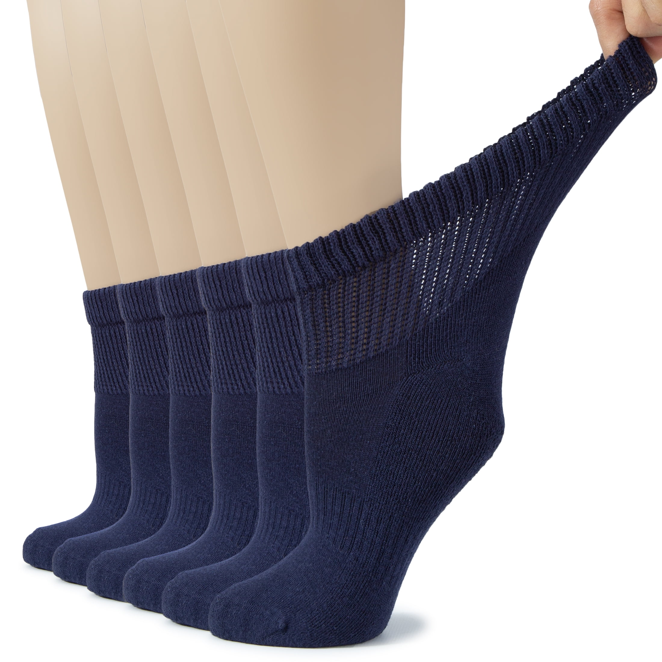HUGH UGOLI Women's Cotton Diabetic Ankle Socks, Wide, Loose & Stretchy