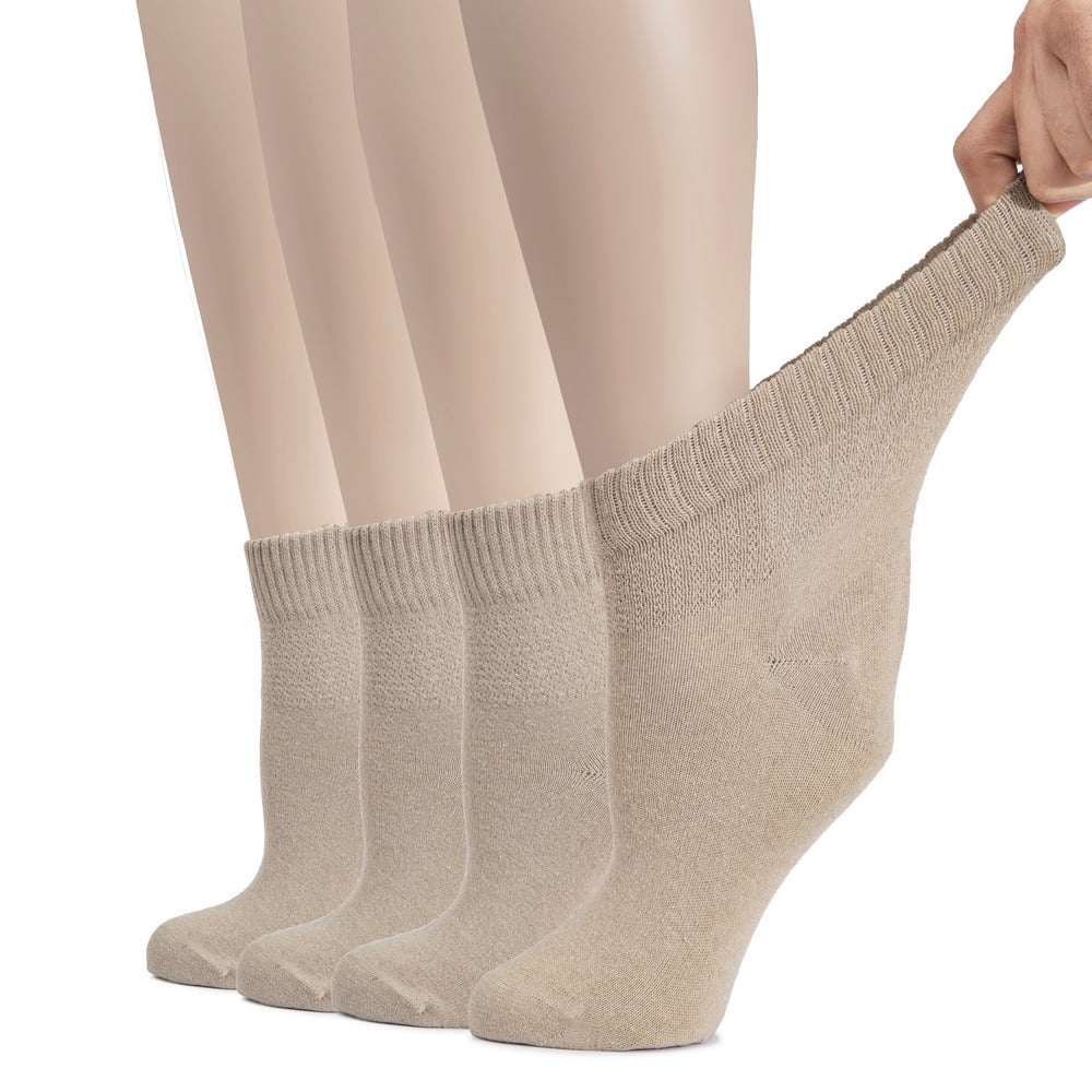 HUGH UGOLI Women's Cotton Diabetic Ankle Socks, Wide, Thin, Loose Fit