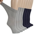 thumbnail image 1 of HUGH UGOLI Women's Cotton Diabetic Crew Socks, Wide, Thin, Loose and Stretchy, Seamless Toe & Non-Binding Top, 8 Pairs, LightGrey / NavyBlue, Shoe Size: 9-12, 1 of 5