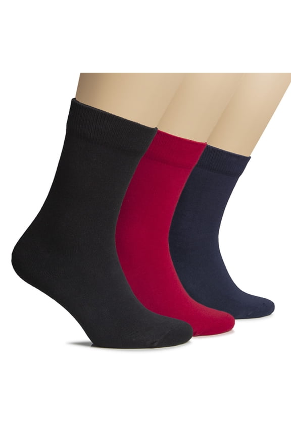Women's Thick Cotton Winter Crew Socks | Warm Comfort Boot Socks, 3 Pairs, Black / Red / Navy Blue, Shoe Size: 6-9