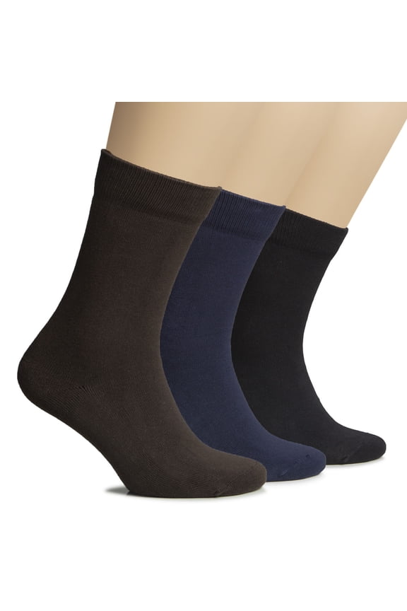 Women's Thick Cotton Winter Crew Socks | Warm Comfort Boot Socks, 3 Pairs, Dark Brown / Navy Blue / Black, Shoe Size: 10-12