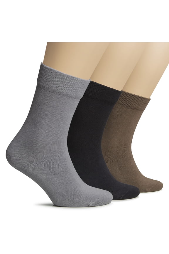 Women's Thick Cotton Winter Crew Socks | Warm Comfort Boot Socks, 3 Pairs, Gray / Black / Brown, Shoe Size: 10-12