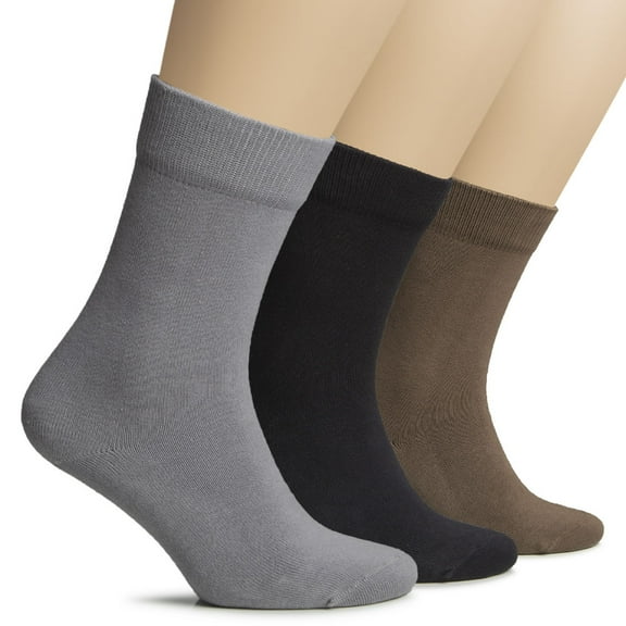 HUGH UGOLI Women's Thick Cotton Winter Crew Socks | Warm Comfort Boot Socks, 3 Pairs, Gray / Black / Brown, Shoe Size: 6-9
