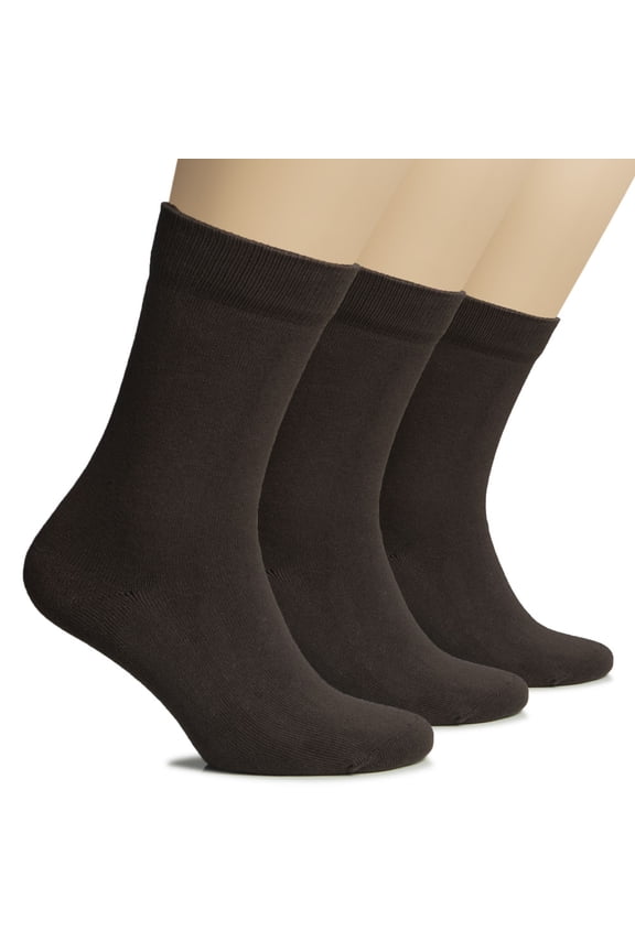 Women's Thick Cotton Winter Crew Socks | Warm Comfort Boot Socks, Breathable & Comfortable, Non Binding Top, 3 Pairs, Dark Brown, Shoe Size: 10-12