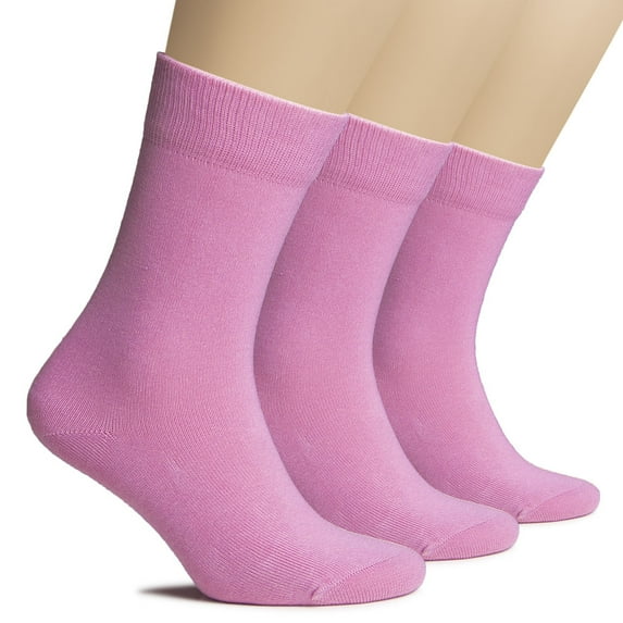 HUGH UGOLI Women's Thick Cotton Winter Crew Socks | Warm Comfort Boot Socks, Breathable & Comfortable, Non Binding Top, 3 Pairs, Light Pink, Shoe Size: 6-9