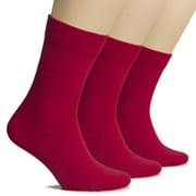 HUGH UGOLI Women's Thick Cotton Winter Crew Socks | Warm Comfort Boot Socks, Breathable & Comfortable, Non Binding Top, 3 Pairs, Red, Shoe Size: 10-12
