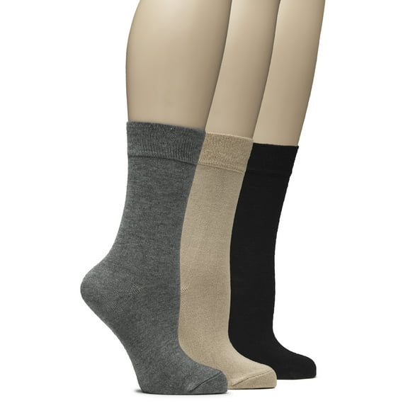 Hugh Ugoli Women's Lightweight Soft Thin Bamboo Crew Dress Socks Business Casual, 3 Pairs, Melange Grey/D Beige/Black, Shoe Size: 9-12