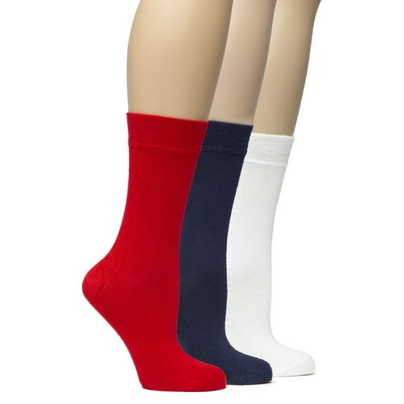 Hugh Ugoli Women's Lightweight Soft Thin Bamboo Crew Dress Socks Business Casual, 3 Pairs, Red/N Blue/White, Shoe Size: 9-12