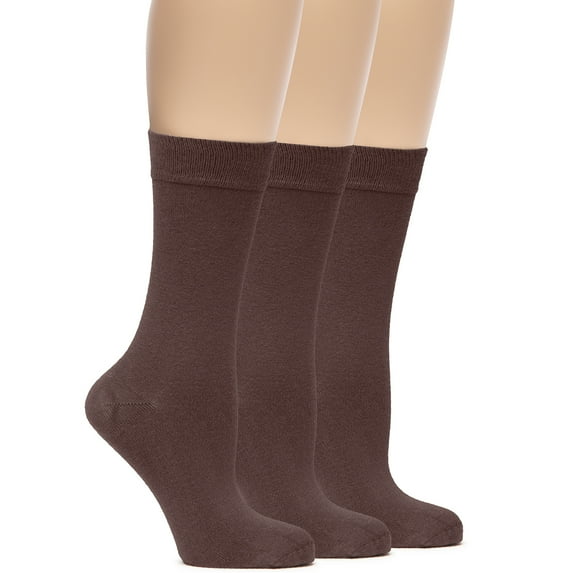Hugh Ugoli Women's Bamboo Thin Dress Socks Crew Business Casual, 3 Pairs, Dark Brown, Shoe Size: 6-9