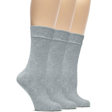 Hugh Ugoli Women's Bamboo Thin Dress Socks Crew Business Casual, 3 Pairs, Light Grey, Shoe Size: 9-12