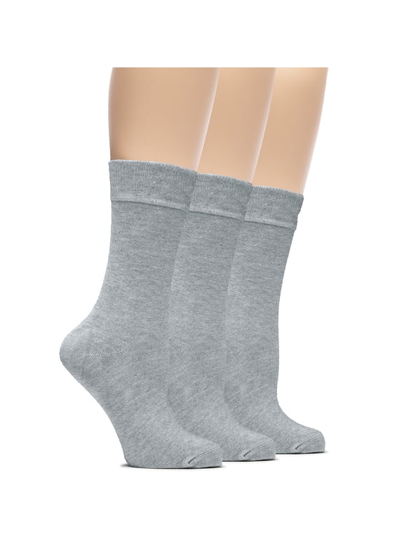 Women's Bamboo Thin Dress Socks Crew Business Casual, 3 Pairs, Light Grey, Shoe Size: 9-12