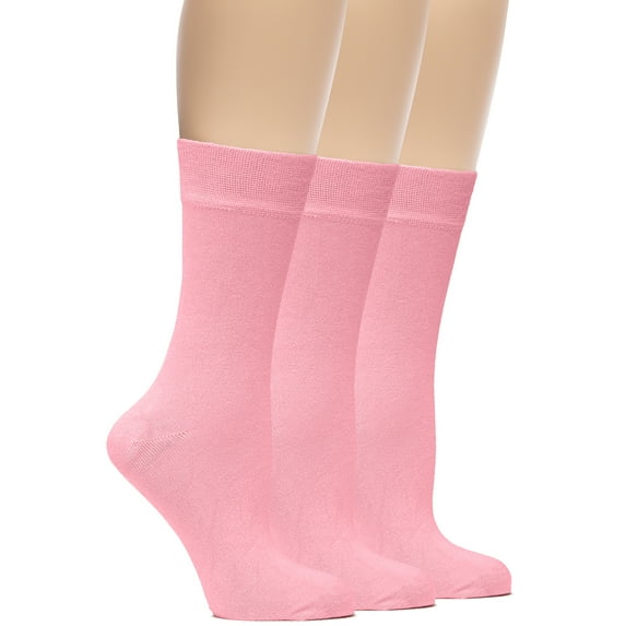 Hugh Ugoli Women's Bamboo Thin Dress Socks Crew Business Casual, 3 Pairs, Pink, Shoe Size: 9-12