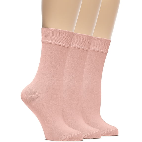 Hugh Ugoli Women's Bamboo Thin Dress Socks Crew Business Casual, 3 Pairs, Rose Cloud, Shoe Size: 6-9