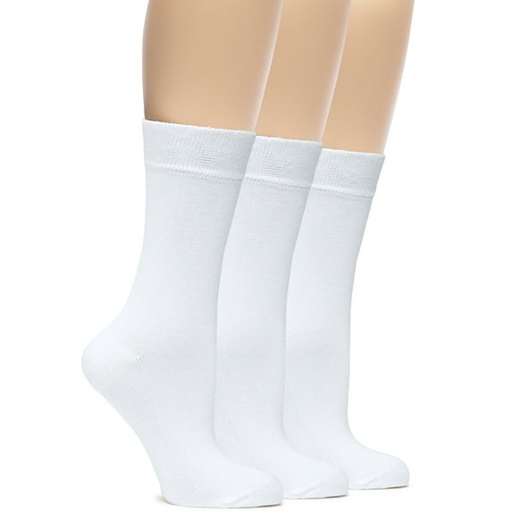 Hugh Ugoli Women's Bamboo Thin Dress Socks Crew Business Casual, 3 Pairs, White, Shoe Size: 6-9