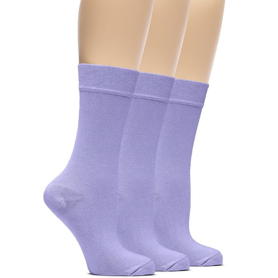 Hugh Ugoli Women's Bamboo Thin Dress Socks Crew Business Casual, 3 Pairs, Purple, Shoe Size: 9-12