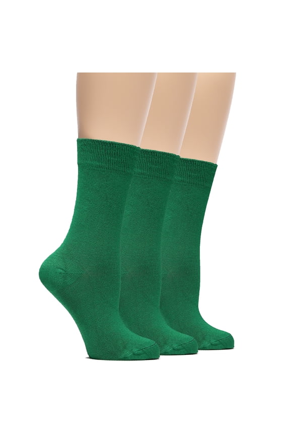 Women's Bamboo Thin Dress Socks Crew Business Casual, 3 Pairs, Christmas Green, Shoe Size: 9-12