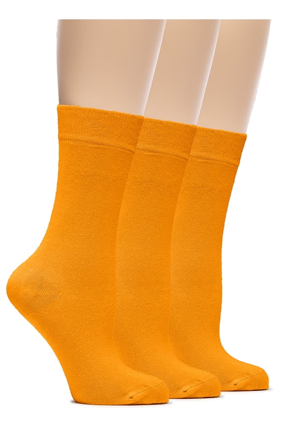 Women's Bamboo Dress Socks Crew Business Casual, 3 Pairs, Pumpkin Orange, Shoe Size: 9-12