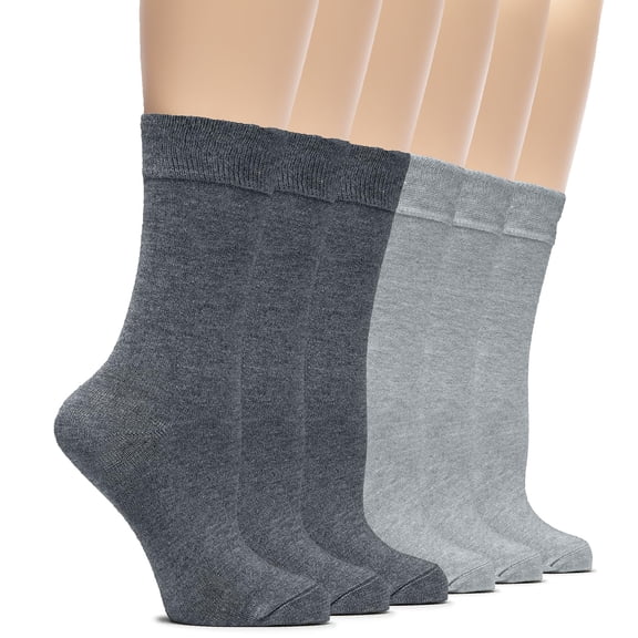 Hugh Ugoli Womens Rayon Dress Socks, Crew Soft Thin Calf Socks for Business, Trouser & Casual, Melange Grey/Light Grey, 6 Pairs, Shoe Size: 6-9