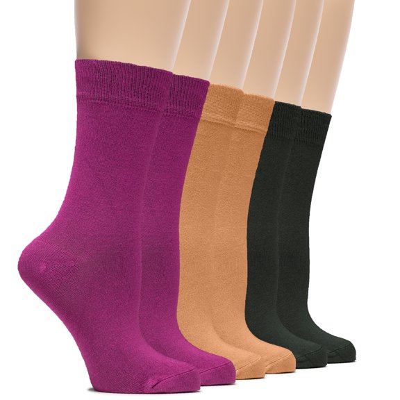 HUGH UGOLI Womens Soft Bamboo Dress Socks, Thin Crew Socks for Business, Trouser & Casual, 6 Pairs,Fushia/Hazel/Drkfrst.Green, Shoe Size: 6-9