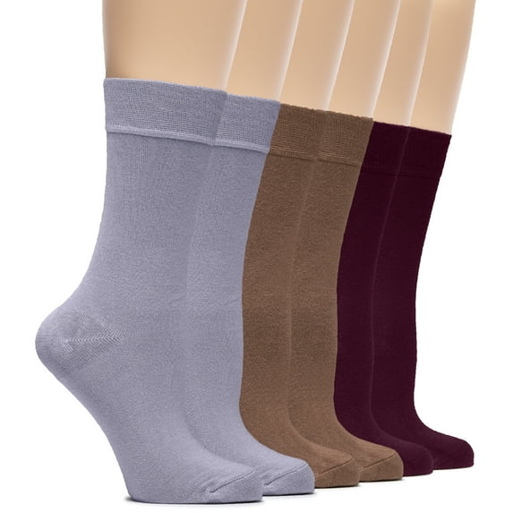 HUGH UGOLI Womens Soft Bamboo Dress Socks, Thin Crew Socks for Business, Trouser & Casual, 6 Pairs,Purplishgrey/Lght.Brown/Burgundy, Shoe Size: 6-9