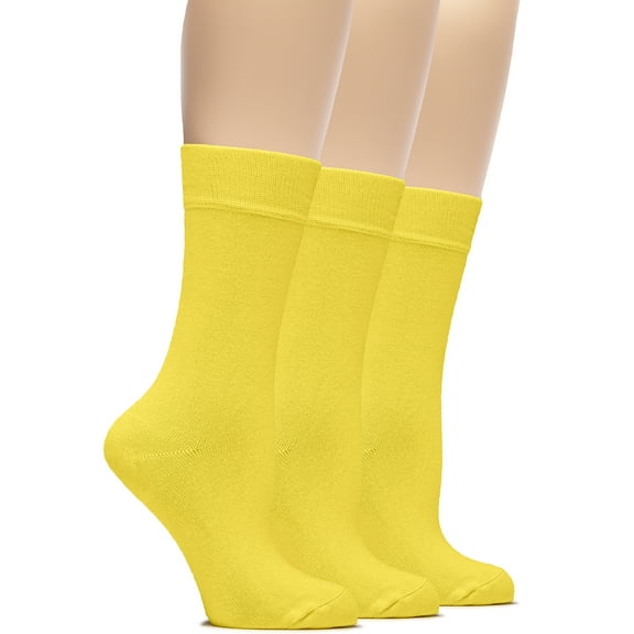 Hugh Ugoli Women's Bamboo Thin Dress Socks Crew Business Casual, 3 Pairs, Yellow, Shoe Size: 6-9