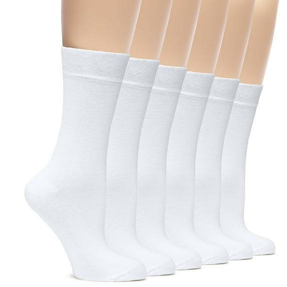 Hugh Ugoli Womens Rayon derived from Bamboo Dress Socks, Crew Soft Thin Calf Socks for Business, Trouser & Casual, White, 6 Pairs, Shoe Size: 6-9