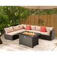 thumbnail image 1 of HUGIEE 7 Pieces Patio Furniture Wicker Sofa Outdoor Sectional Sets with 44-Inch 50,000 BTU Gas Fire Pit Table Auto-Ignition Propane Fire Pit Table, Khaki, 1 of 8