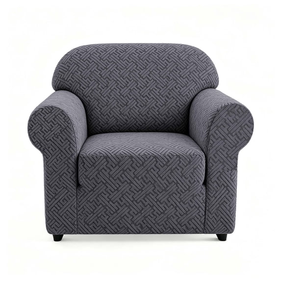 HUGNEO 1 Piece Stretch Sofa Cover, Jacquard Slipcover with Elastic Bottom, Washable & Pet Friendly Furniture Protector for Armchair, Dark Gray