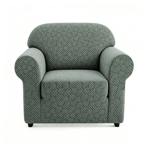HUGNEO 1 Piece Stretch Sofa Cover, Jacquard Slipcover with Elastic Bottom, Washable & Pet Friendly Furniture Protector for Armchair, Gray Green