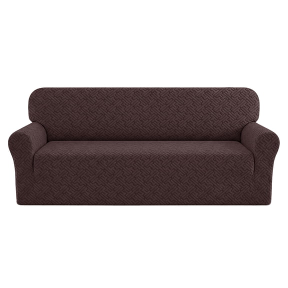 HUGNEO 1 Piece Stretch Sofa Cover, Jacquard Slipcover with Elastic Bottom, Washable & Pet Friendly Furniture Protector for Loveseat, Dark Coffee