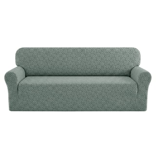 HUGNEO 1 Piece Stretch Sofa Cover, Jacquard Slipcover with Elastic Bottom, Washable & Pet Friendly Furniture Protector for Loveseat, Gray Green