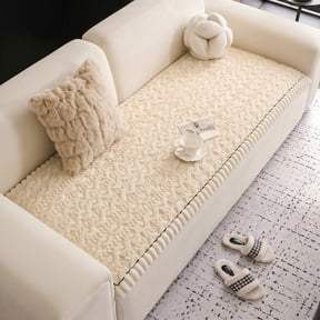 HUGNEO 28"x28" Plush Textured Sofa Seat Cushion, Non Slip Backing Couch Slipcover, Machine Washable Furniture Protector, Cream