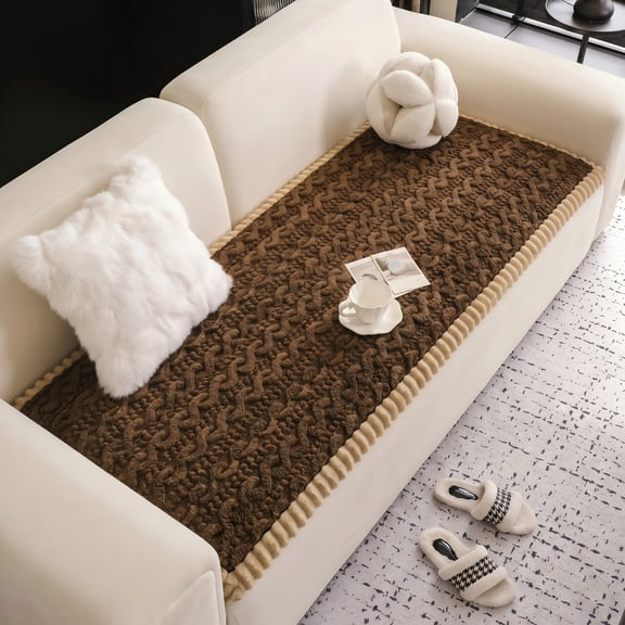 HUGNEO 28"x28" Plush Textured Sofa Seat Cushion, Non Slip Backing Couch Slipcover, Machine Washable Furniture Protector, Dark Coffee