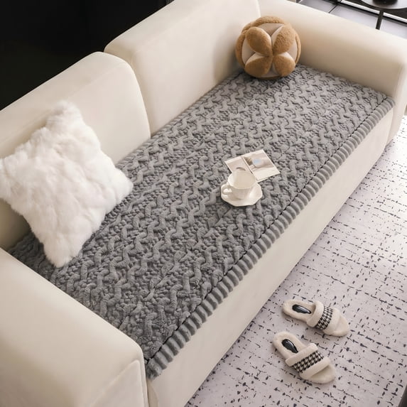 HUGNEO 28"x59" Plush Textured Sofa Seat Cushion, Non Slip Backing Couch Slipcover, Machine Washable Furniture Protector, Light Gray