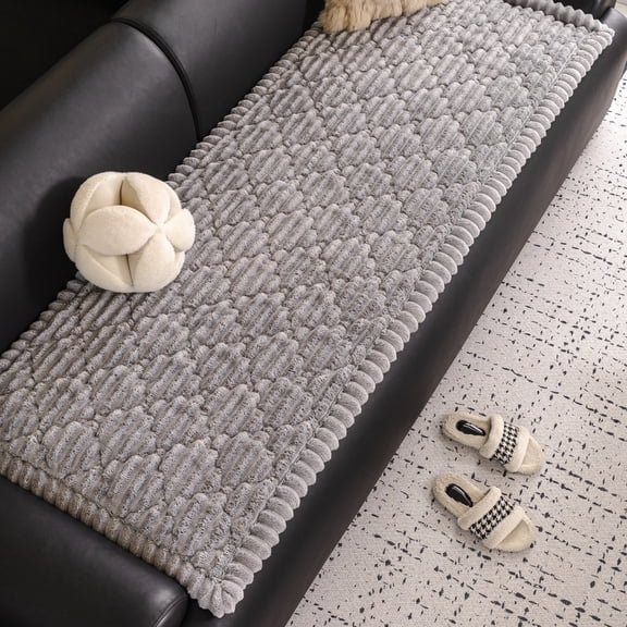 HUGNEO 28"x83" 100% Waterproof Sofa Cushion, Non-Slip Plush Chenille Couch Pad, Machine Washable Furniture Protector for Pets & Kids, Light Gray