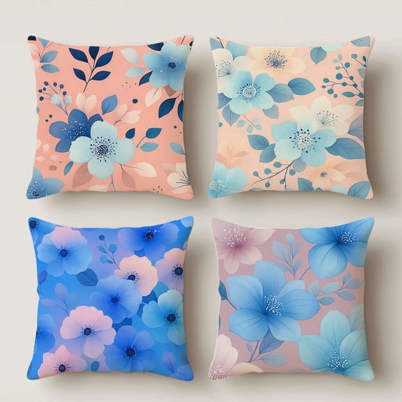 HUGNEO 14x14 Inch Pink Blue Gradient Floral Pillow Cover, Soft Pastel Decorative Cushion Case for Sofa Bedroom, No Insert