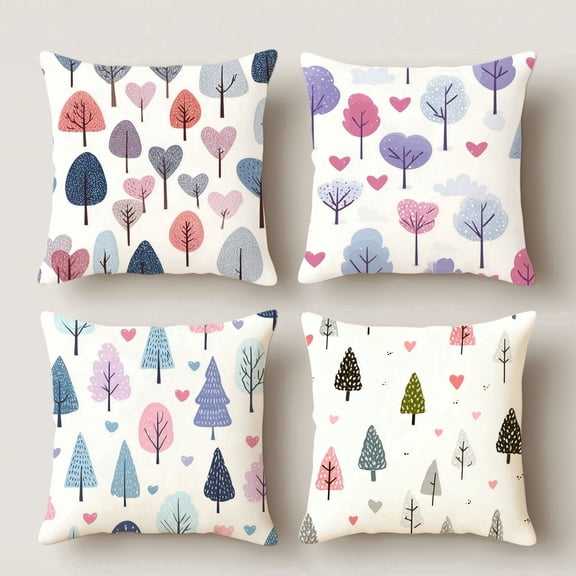 HUGNEO 14x14 Inch Cute Forest Tree Pillow Cover, Heart Accent Decorative Cushion Case for Sofa Bedroom, No Insert