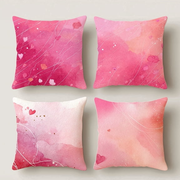 HUGNEO 14x14 Inch Pink Watercolor Heart Pillow Cover, Gradient Decorative Cushion Case for Sofa Bedroom, No Insert