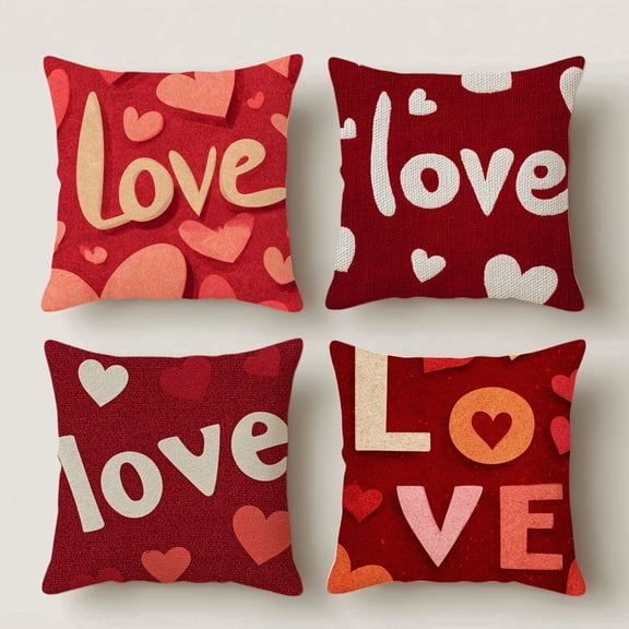 HUGNEO 14x14 Inch Red Love Letter Pillow Cover, Heart Accent Decorative Cushion Case for Sofa Bedroom, No Insert