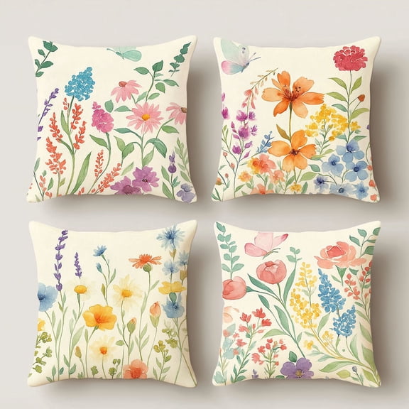 HUGNEO 14x14 Inch Watercolor Wildflower Butterfly Pillow Cover, Floral Decorative Cushion Case for Home Sofa Bedroom, No Insert