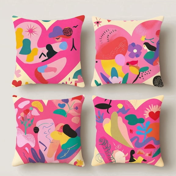 HUGNEO 14x14 Inch Abstract Art Heart Pillow Cover, Colorful Floral Decorative Cushion Case for Sofa Bedroom, No Insert