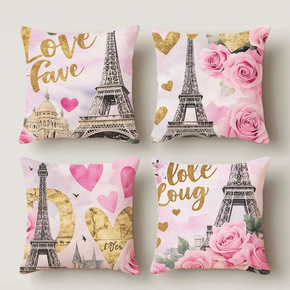 HUGNEO 14x14 Inch Paris Eiffel Tower Pillow Cover, Love Fave Decorative Cushion Case for Sofa Bedroom, No Insert