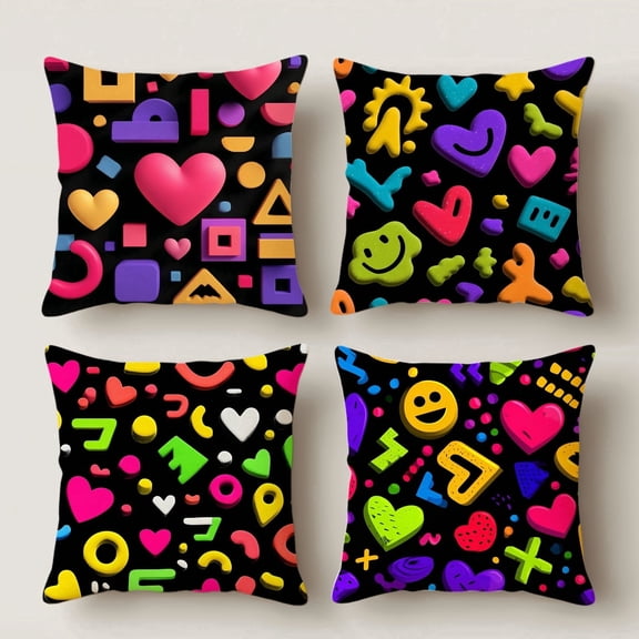 HUGNEO 14x14 Inch Valentine's Day 3D Color Block Heart Pillow Cover, Playful Geometric Decorative Cushion Case for Sofa Bedroom, No Insert