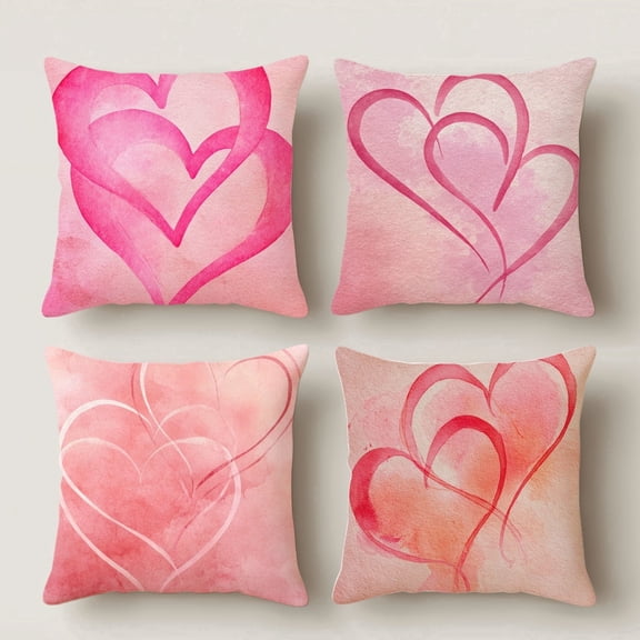 HUGNEO 14x14 Inch Valentine's Day Pink Watercolor Heart Pillow Cover, Layered Heart Decorative Cushion Case for Sofa Bedroom, No Insert
