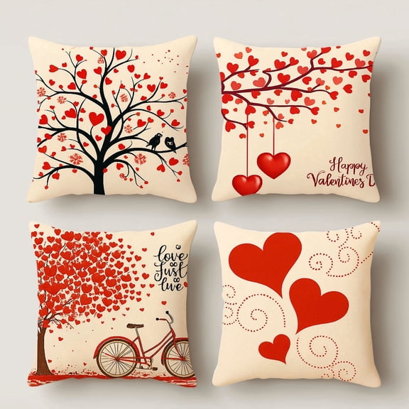 HUGNEO 14x14 Inch Valentine's Day Love Tree Pillow Cover, Red Heart Decorative Cushion Case for Home Sofa Bedroom, No Insert