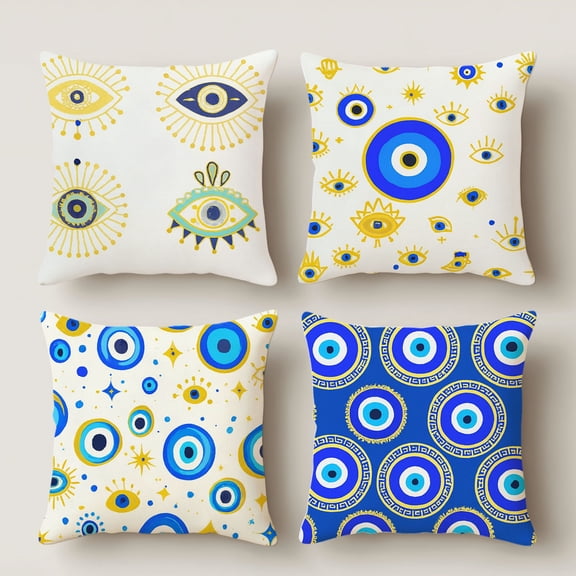 HUGNEO 14x14 Inch Turkish Evil Eye Pillow Cover, Boho Decorative Cushion Case for Sofa Bedroom, No Insert