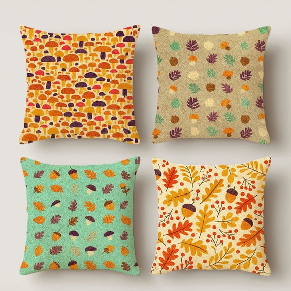 HUGNEO 14x14 Inch Autumn Mushroom Acorn Floral Pillow Cover, Fall Decorative Cushion Case for Sofa Bedroom, No Insert